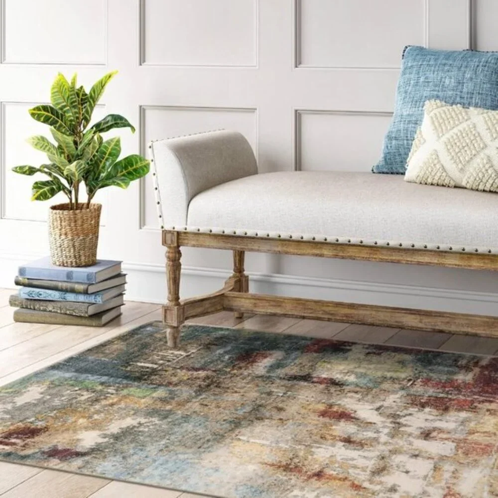 New 3x5 Modern Abstract Rug, Washable Non-Slip Faux Wool Carpet for Home & Entry